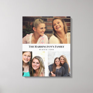 Custom 3 Sections Family Photos Collage Grey Frame Canvas Print