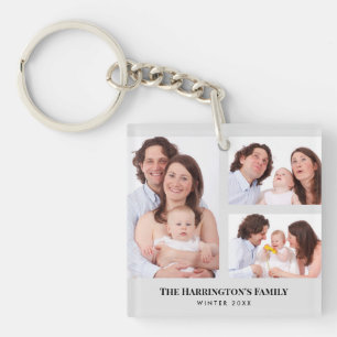 Custom 3 Sections Family Photos Collage Grey Frame Key Ring