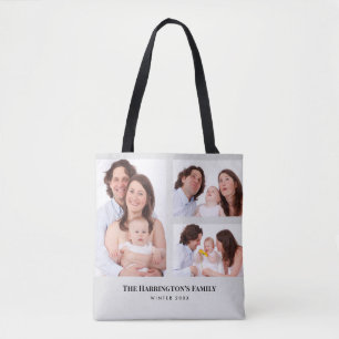 Custom 3 Sections Family Photos Collage Grey Frame Tote Bag