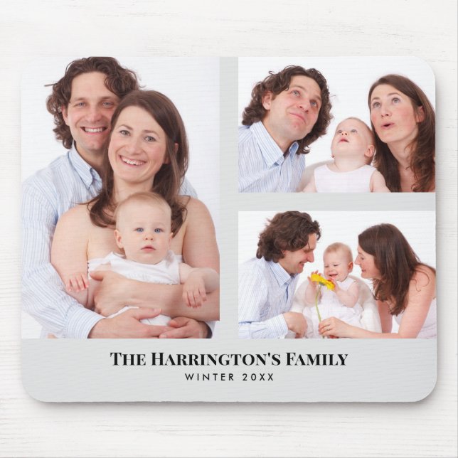Custom 3 Sections Family Photos Collage Rectangle  Mouse Pad (Front)