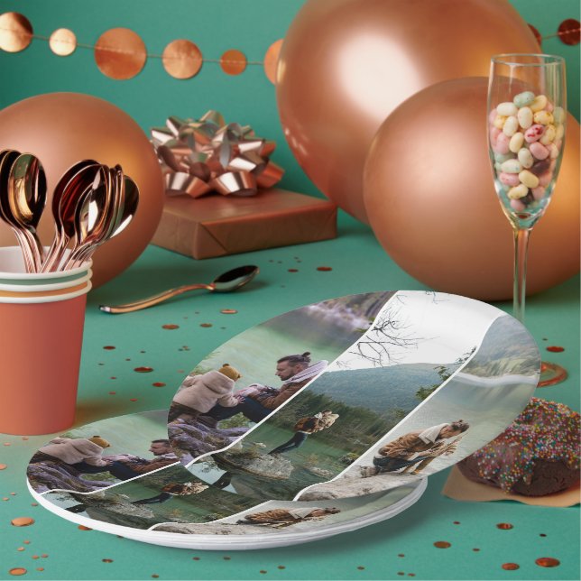Custom 3 Vertical Photo Collage Paper Plates (Multi)