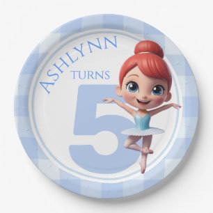 Custom 3D Cute Blue Ballerina Girls Birthday    Paper Plate