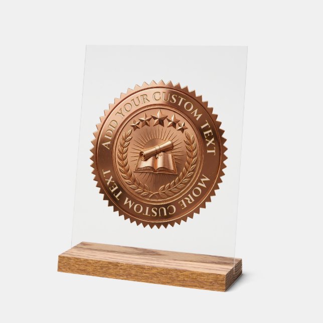 Custom 3D editable Copper foil certificate seal Acrylic Sign (Angle)