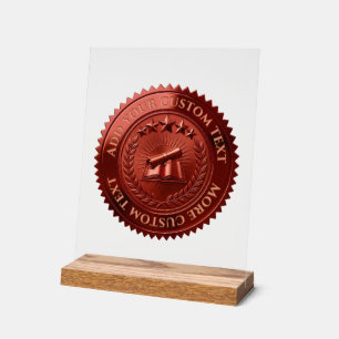 Custom 3D editable Red foil certificate seal Acrylic Sign