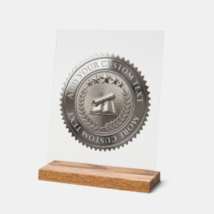 Custom 3D editable Silver foil certificate seal Acrylic Sign