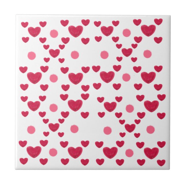 Custom 3D Jelly Hearts & Polka Dots Cute Pattern Ceramic Tile (Front)