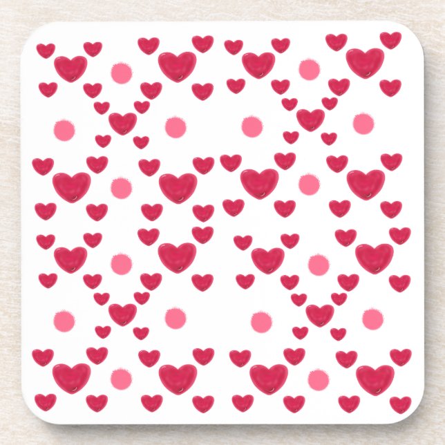 Custom 3D Jelly Hearts & Polka Dots Cute Pattern Coaster (Front)