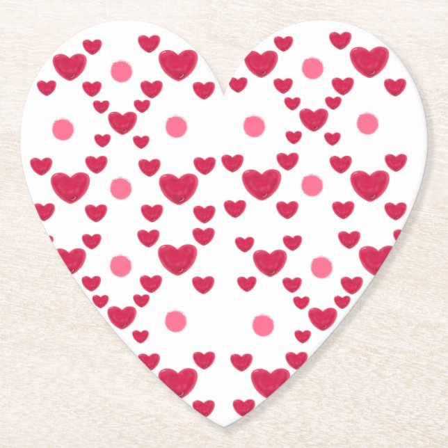 Custom 3D Jelly Hearts & Polka Dots Cute Pattern Paper Coaster (Front)