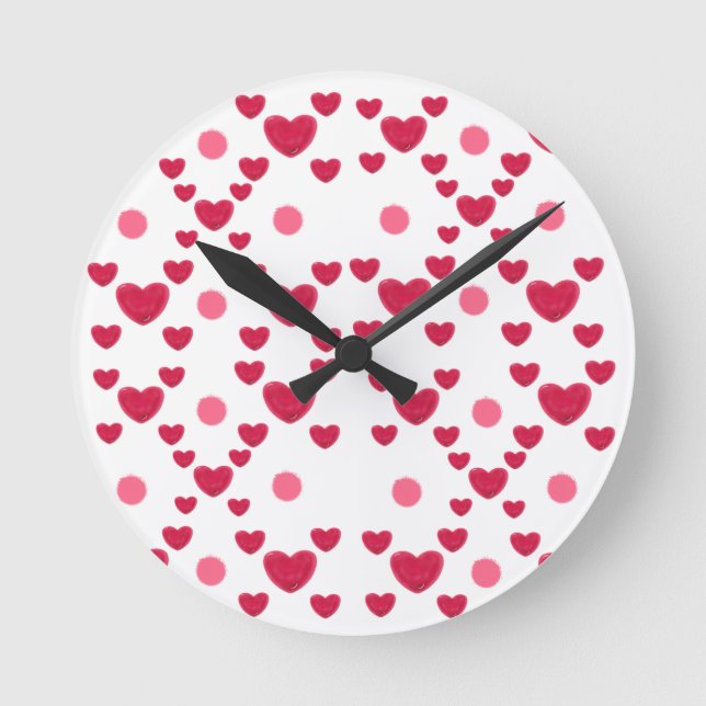 Custom 3D Jelly Hearts & Polka Dots Cute Pattern Round Clock (Front)