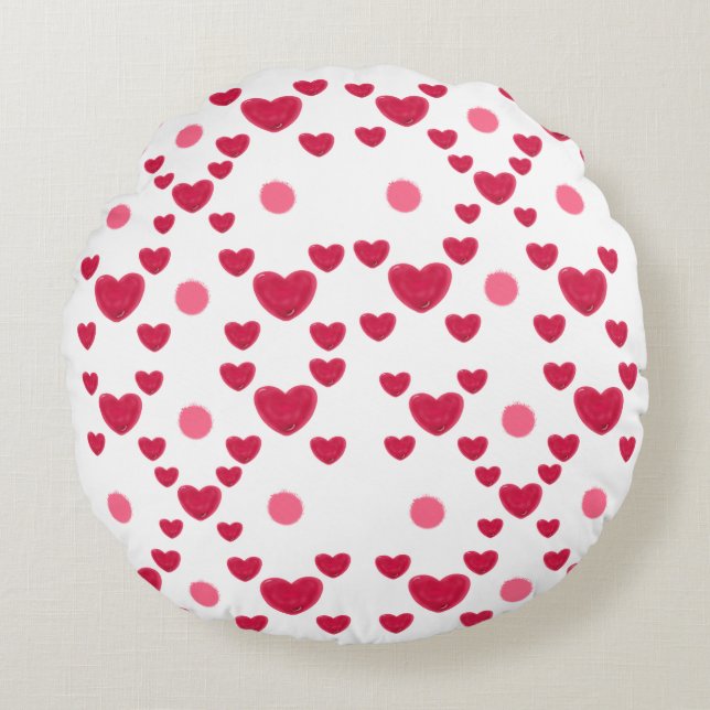 Custom 3D Jelly Hearts & Polka Dots Cute Pattern Round Cushion (Front)