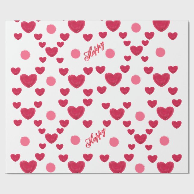 Custom 3D Jelly Hearts & Polka Dots Cute Pattern Wrapping Paper (Flat)