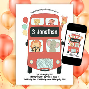 Custom 3rd Birthday Wild and Three Safari Bus Boho Invitation