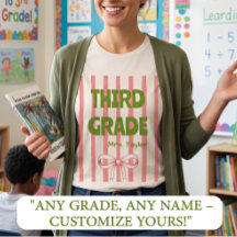Custom 3rd Grade Teacher Pink Stripe Coquette Bow