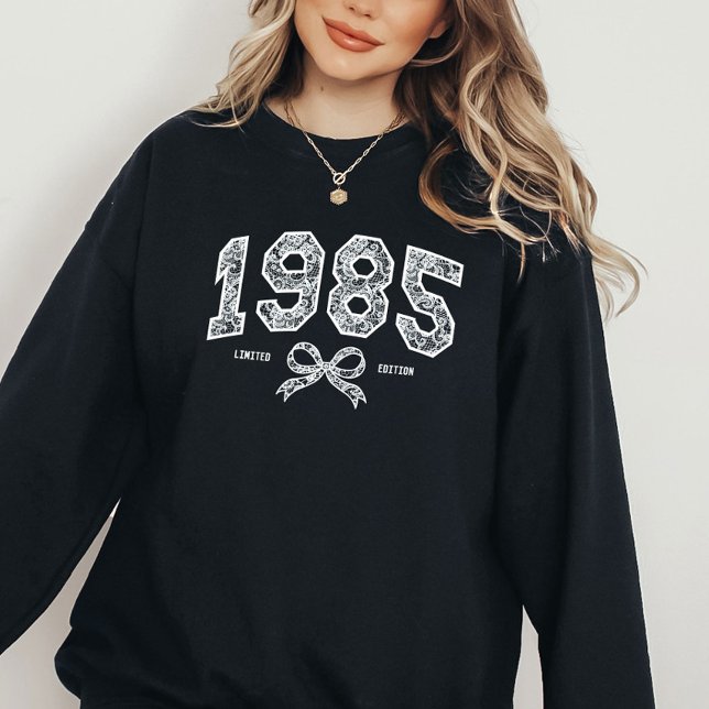 Custom 40th Birthday 1985 Lace Coquette Bow Sweatshirt (Creator Uploaded)