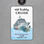 Custom 40th Birthday Cruise Cabin Door Magnet<br><div class="desc">Small custom 40th birthday magnet with a cruise ship design and a watercolor sea illustration. Ideal to hang on the cabin door and as a keepsake of your trip for the fridge back home.</div>