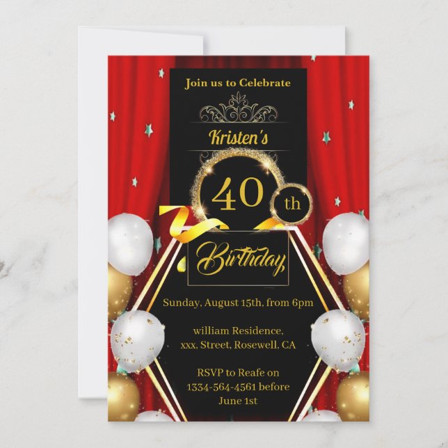 Custom 40th Birthday Invitation (Front)