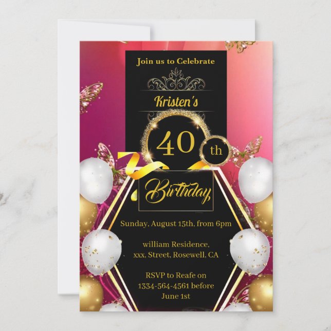 Custom 40th Birthday Invitation (Front)