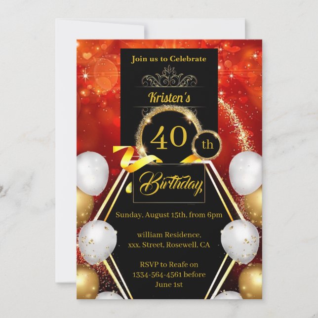 Custom 40th Birthday Invitation (Front)
