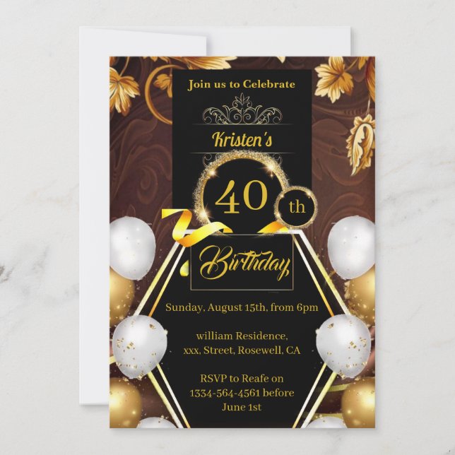 Custom 40th Birthday Invitation (Front)