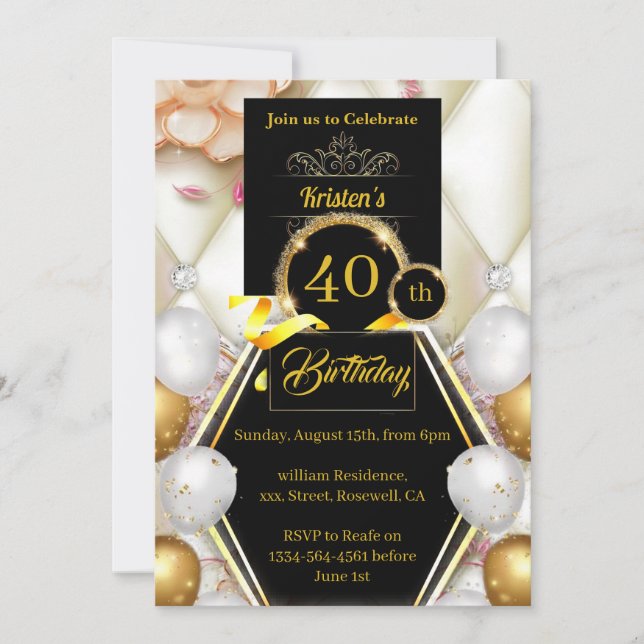 Custom 40th Birthday Invitation (Front)