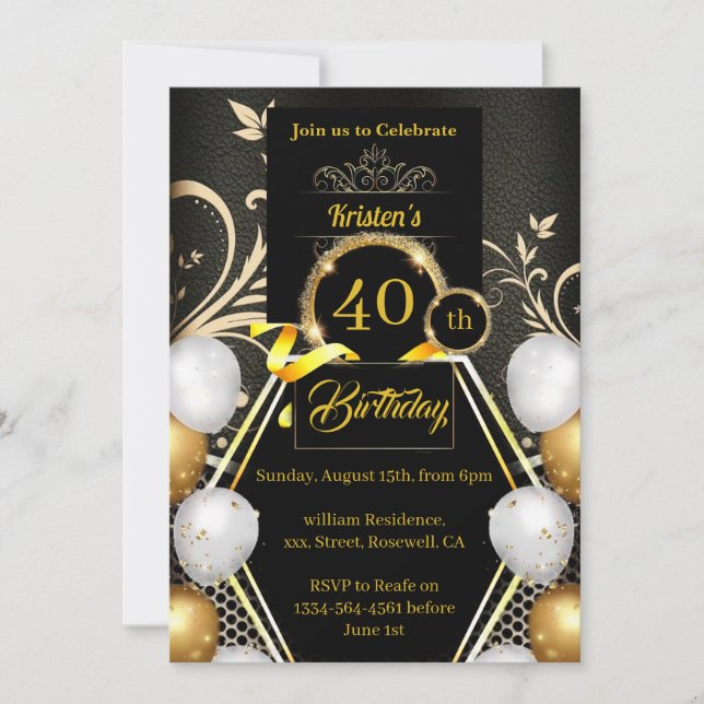 Custom 40th Birthday Invitation (Front)