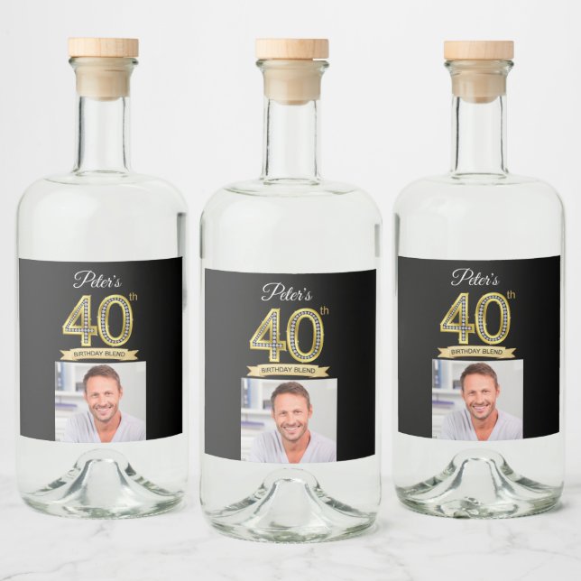 Custom 40th Birthday Party Mini Liquor Favour Labe Liquor Bottle Label (Bottles)