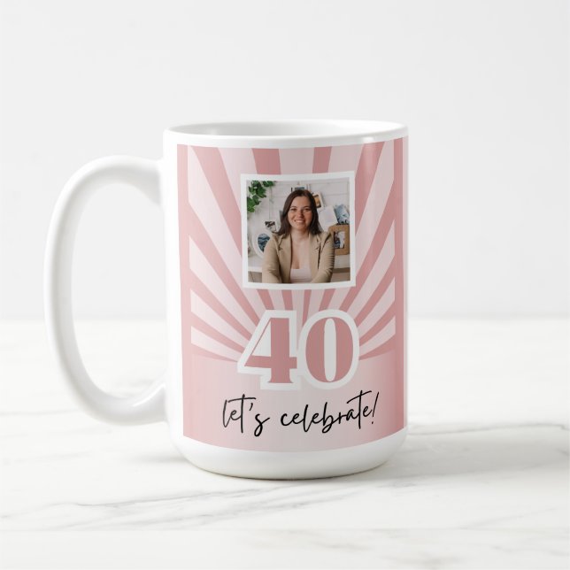Custom 40th birthday pink stripe  coffee mug (Left)