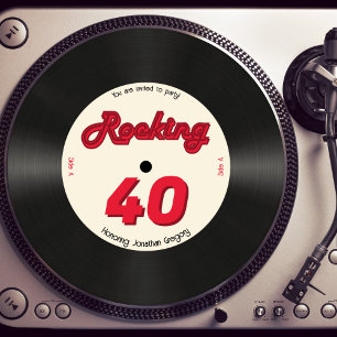 Custom 40th Birthday Retro Music Record Rocking Invitation