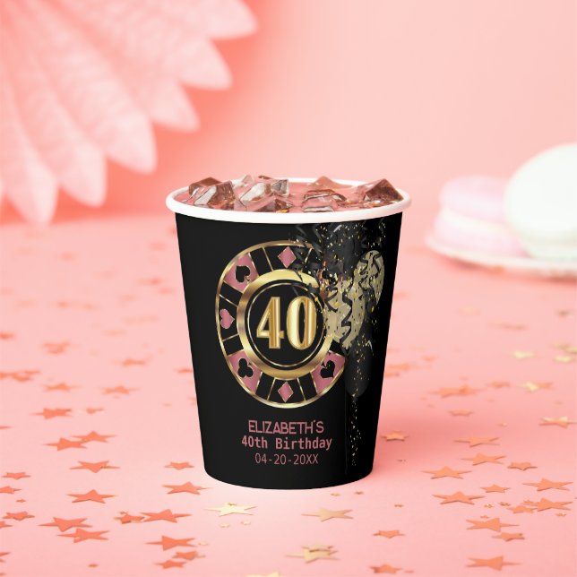 Custom 40th Birthday Vegas Style Paper Cups (Insitu)