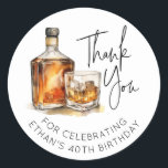 Custom 40th Birthday Whiskey/Bourbon Sticker Favou<br><div class="desc">Celebrate a milestone with elegance and a touch of personal flair! Introducing our Customisable 40th Birthday Favour Tags, adorned with an exquisite watercolor illustration of whiskey or bourbon, perfect for adding a sophisticated twist to your birthday celebrations. Designed for whiskey enthusiasts and those cherishing the fine things in life, these...</div>