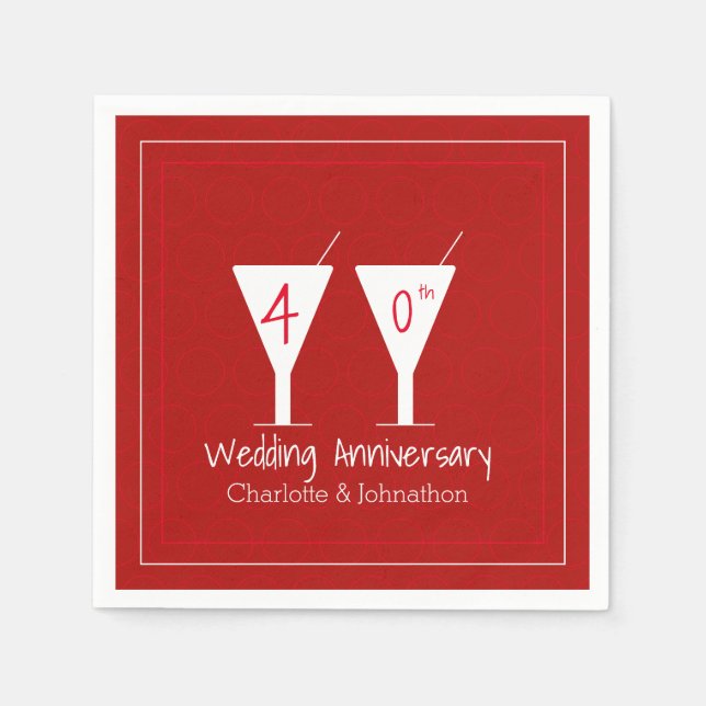 Custom 40th Ruby wedding anniversary glass Napkin (Front)