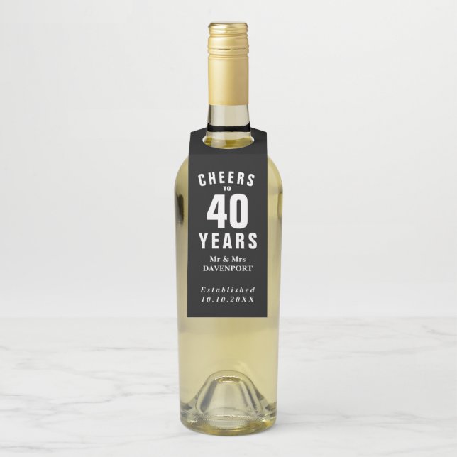 Custom 40th wedding anniversary elegant party bottle tag (On Bottle)