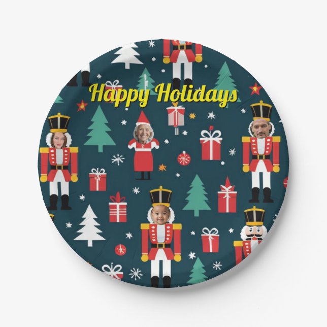 custom 4 face photo Christmas nutcracker Paper Plate (Front)
