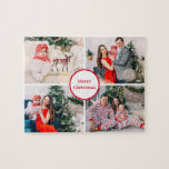 Custom 4 Family Photo Collage Merry Christmas Jigsaw Puzzle<br><div class="desc">Are you looking for a personalised Christmas gift? Check out this Custom 4 Family Photo Collage Merry Christmas jigsaw puzzle. You can easily add your own photo's and customise the text.</div>