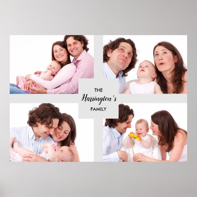 Custom 4 Family Photos Collage Rectangle Frame Poster (Front)