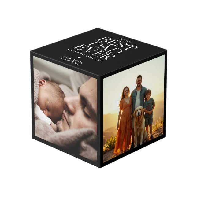 Custom 4 Photo Best Dad Ever Modern Father's Day Cube (Front Angled)
