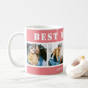 Custom 4 Photo Best Mum Ever Pink Coffee Mug