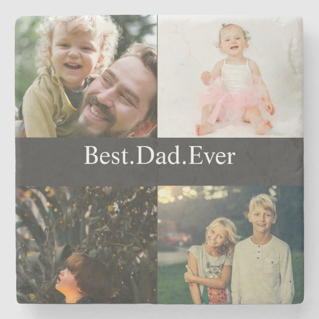 Custom 4 Photo Collage Best Dad Ever Stone Coaster (Front)
