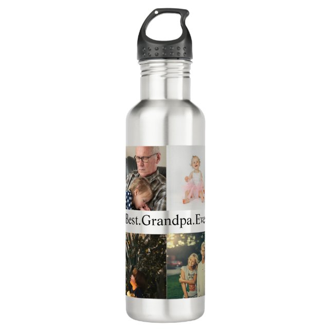 Custom 4 Photo Collage Best Grandpa Ever 710 Ml Water Bottle (Front)