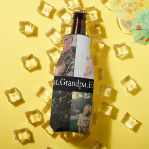 Custom 4 Photo Collage Best Grandpa Ever Bottle Cooler