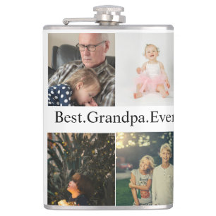 Custom 4 Photo Collage Best Grandpa Ever Hip Flask