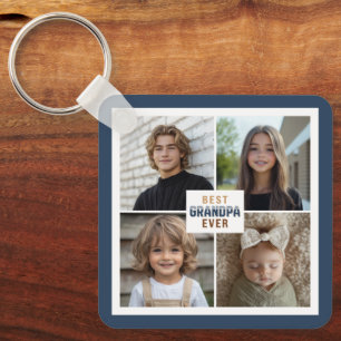 Custom 4 Photo Collage Best Grandpa Ever Key Ring