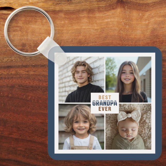 Custom 4 Photo Collage Best Grandpa Ever Key Ring (Front)