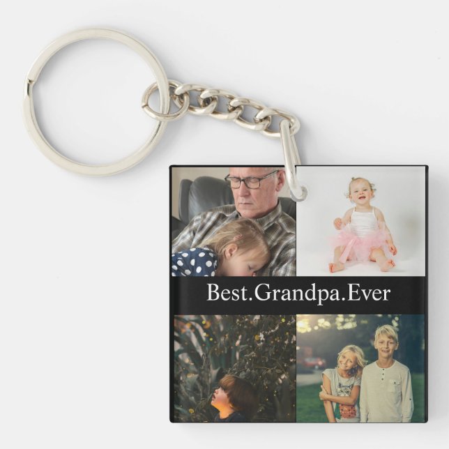 Custom 4 Photo Collage Best Grandpa Ever Key Ring (Front)