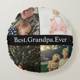 Custom 4 Photo Collage Best Grandpa Ever Round Cushion