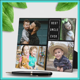 Custom 4 Photo Collage Best Uncle Ever   Plaque