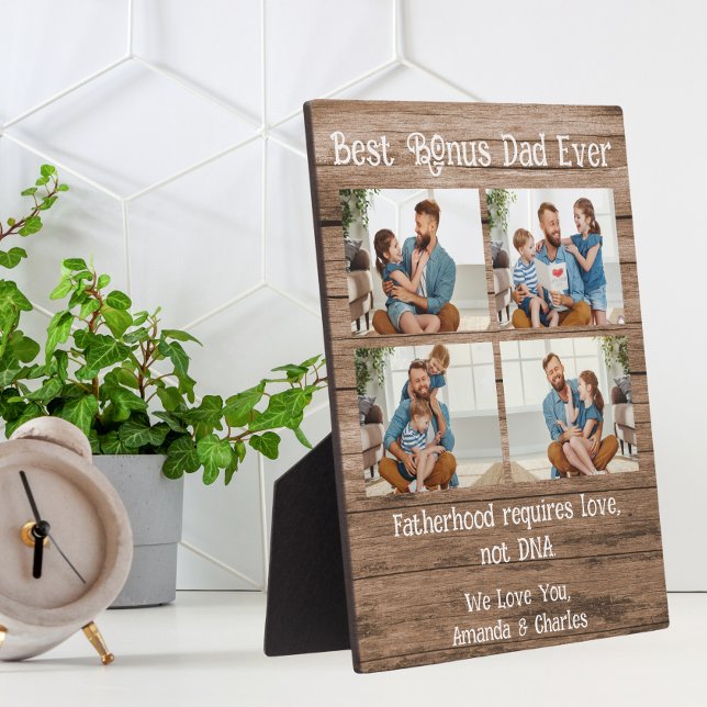 Custom 4 photo collage Bonus dad fathers day Wood Plaque (Creator Uploaded)