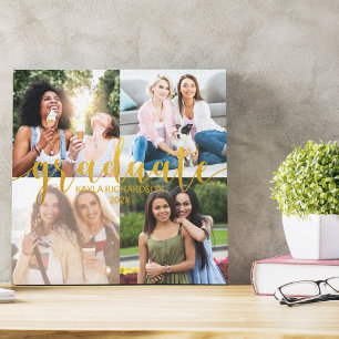 Custom 4 Photo Collage Gold Graduate Graduation Canvas Print