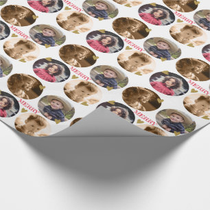 Custom 4 Photo Collage  Gold Heart Merry Christmas Wrapping Paper