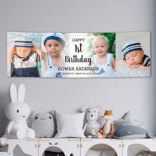 Custom 4 Photo Collage Kids Party 1st Birthday Banner
